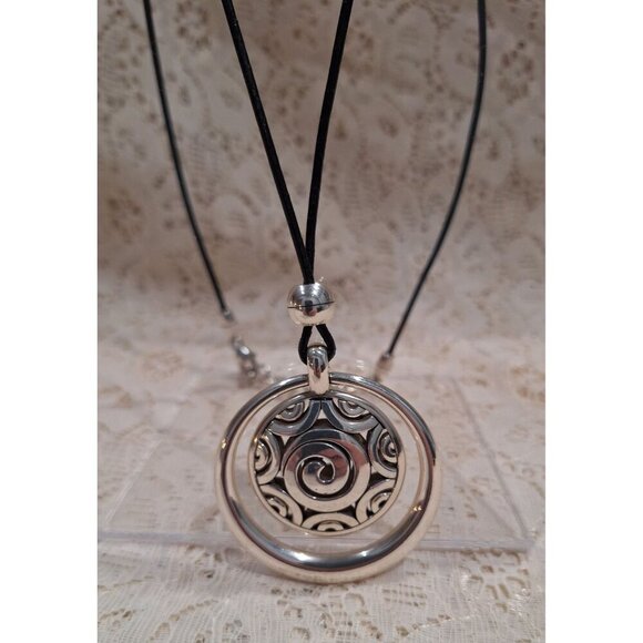 Brighton Silver Spiral Pendant Necklace With Adjustable Chain & Black Cord - Picture 2 of 7